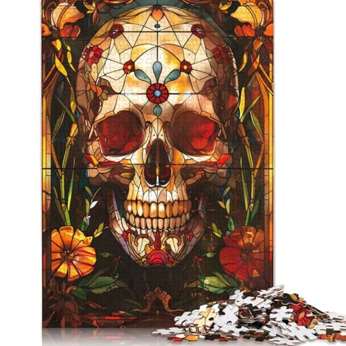 Blumenschädel-Buntglas-Puzzle für Erwachsene, 1000 Teile, anspruchsvolle Familienspiele, Denksportaufgaben für Kinder ab 12 Jahren, 1000 Teile (75 x 50 cm) von QBIREX