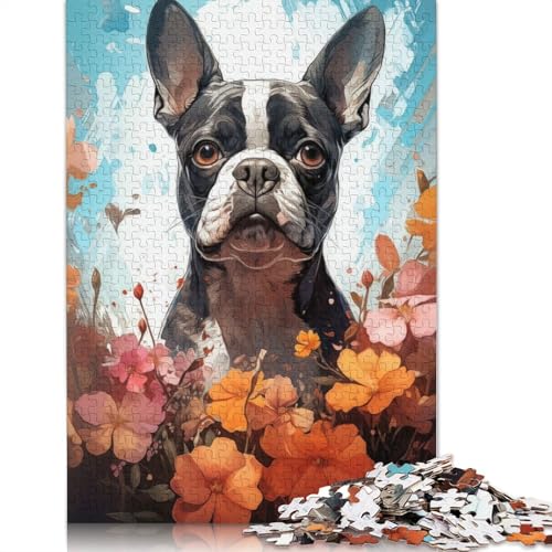 Boston Terrier Charm Puzzle 1000 Teile Schwer Puzzle Spielzeug Lernspiel Impossible Herausforderungsspielzeug Für Erwachsene Kinder 1000pcs (75x50cm) von QBIREX