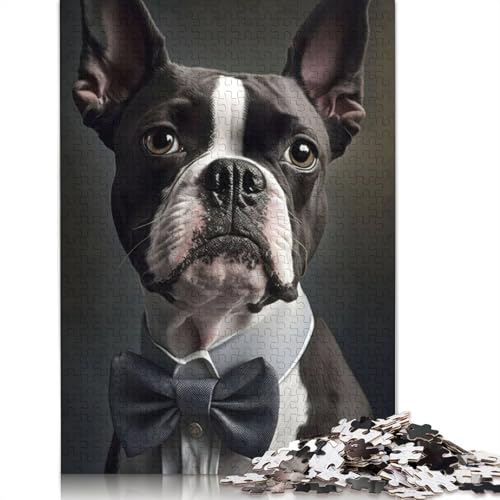 Boston Terrier Hund 1000-teiliges Puzzle für Erwachsene, Dekompressionsspielzeug, Denksportaufgaben für Frauen und Männer, 1000 Teile (75 x 50 cm) von QBIREX
