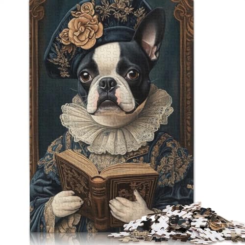Boston Terrier Renaissance Scholar Puzzle, 100% recycelter Karton, Puzzle für Jungen oder Mädchen, 1000 Teile (38 x 26 cm) von QBIREX