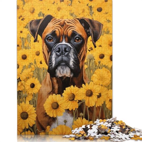 Boxer Dog in Sunflowers Puzzle 1000 Teile Schwer Puzzle Spielzeug Lernspiel Impossible Herausforderungsspielzeug Für Erwachsene Und Kinder in Bewährter 1000pcs (38x26cm) von QBIREX