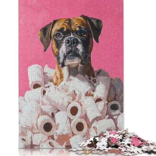 Boxerhund in Toilettenpapier, Malerei, Boxerhund-Toilettenkunst, Puzzle aus Karton, Puzzle für Jungen oder Mädchen, 1000 Teile (75 x 50 cm) von QBIREX