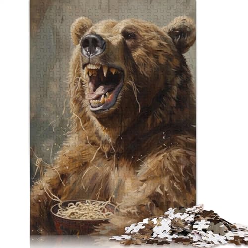 Braunbär isst Nudeln Puzzle DIY-Spiel Premium-Karton-Puzzle für Frauen Männer 1000 Teile (38 x 26 cm) von QBIREX