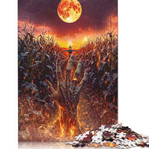 Brennende Hand im Kornfeld und Halloween-Puzzle, anspruchsvolle Familienspiele, 100% recycelter Karton, Puzzle für Kinder, Geburtstagsgeschenk, 1000 Teile (38 x 26 cm) von QBIREX