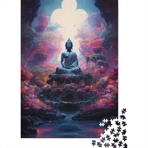 Buddhas farbenfrohes psychedelisches Puzzle, 100% recycelter Karton, Premium-Karton, Puzzle für Erwachsene und Kinder, 1000 Teile (75 x 50 cm) von QBIREX