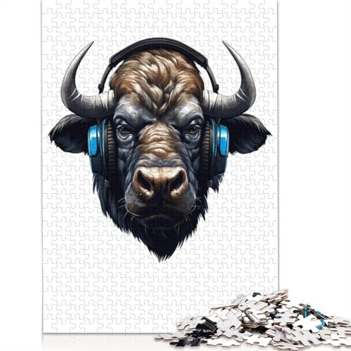 Buffalo Kopfhörer Puzzle Dekompressionsspielzeug Rechteckiges Papierpuzzle für Kinder und Erwachsene ab 12 Jahren 1000 Teile (26 x 38 cm) von QBIREX