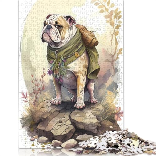 Bulldogge-Hund-Aquarell-Papier-Puzzle, 1000 Teile, Puzzle für Erwachsene, Lernspiel, Herausforderungsspielzeug, 1000 Stück (75 x 50 cm) von QBIREX