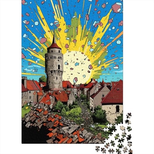 Bunte Psychedelia der Stadtmauern von Visby, Puzzle, Denksportaufgabe, Premium-Karton-Puzzle für Kinder und Erwachsene, 1000 Teile (75 x 50 cm) von QBIREX