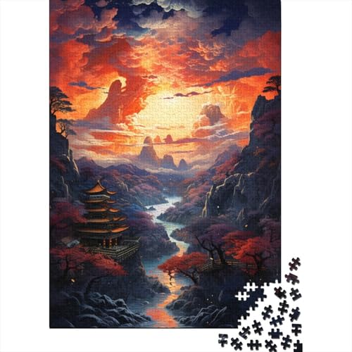 Bunte Psychedelia des asiatischen Abendnebels, Puzzle-Spielzeug, Lernspiel, Premium-Karton-Puzzle für Erwachsene und Kinder, 1000 Teile (38 x 26 cm) von QBIREX