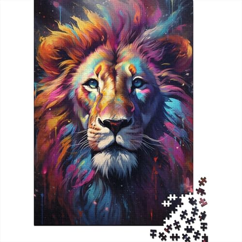 Bunte Psychedelia des galaktischen Löwen, Puzzle, Lernspiele, Familienaktivitäten, Premium-Puzzle aus Karton, 1000 Teile (75 x 50 cm) von QBIREX