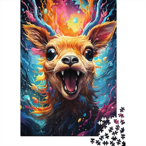 Bunte Psychedelia des niedlichen kleinen Hirsch-Puzzles, anpassbare Bilder, 100% recycelter Karton, Puzzle für Erwachsene und Teenager, einzigartiges Geschenk, 1000 Teile (38 x 26 cm) von QBIREX