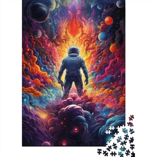 Bunte Psychedelia für Weltraum-Astronauten-Puzzle, anpassbare Bilder, 100% recycelter Karton, Puzzle für Erwachsene und Teenager, einzigartiges Geschenk, 1000 Teile (75 x 50 cm) von QBIREX