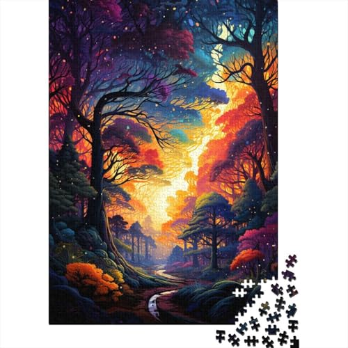Bunte Psychedelia im dunklen Wald, Puzzle, Lernspiele, Familienaktivitäten, Premium-Puzzle aus Karton, 1000 Teile (38 x 26 cm) von QBIREX