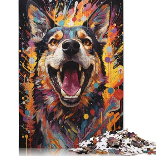 Bunte Psychedelia von Wildhund-Gemälden, Puzzle, DIY-Spiel, Premium-Karton-Puzzle für Frauen und Männer, Kindertagsgeschenke, 1000 Teile (75 x 50 cm) von QBIREX
