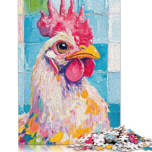 Buntes Hahn-Porträt-Puzzle, Dekompressionsspielzeug, 100% recycelter Karton, Puzzle für Erwachsene und Teenager, 1000 Teile (75 x 50 cm) von QBIREX