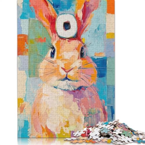 Buntes Kaninchen-Malpuzzle, lustiges Premium-Puzzle aus Karton für Jungen oder Mädchen, 1000 Teile (75 x 50 cm) von QBIREX