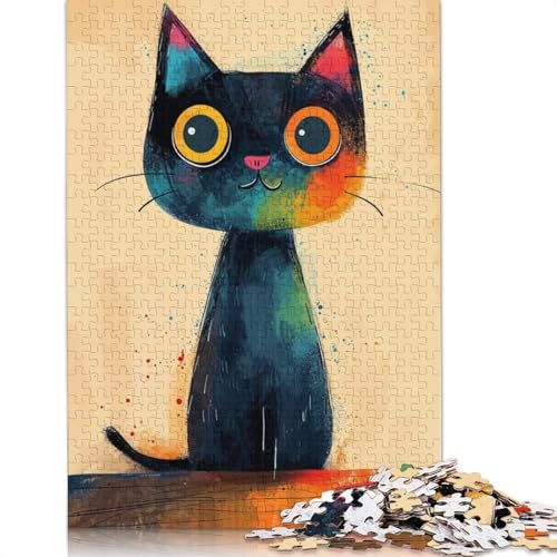 Buntes Katzenkunst-Puzzle, Denksportaufgabe, rechteckiges Papierpuzzle für Erwachsene und Teenager, 1000 Teile (75 x 50 cm) von QBIREX