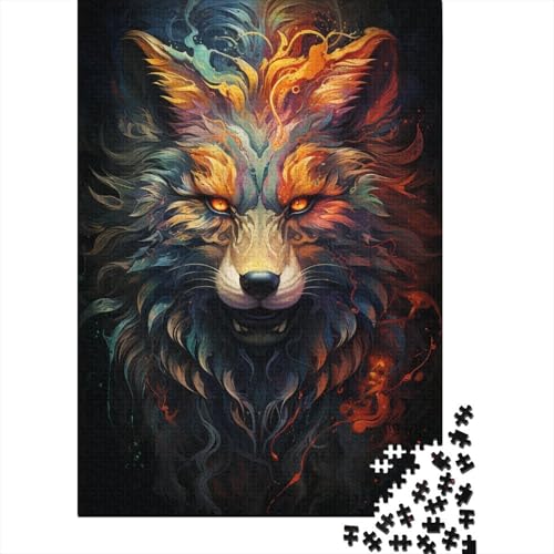 Buntes Kunst-Puzzle „Psychedelic Wolf1“, Premium-Puzzle aus 100% recyceltem Kartonpapier, rechteckig, für Damen und Herren, einzigartiges Geschenk, 1000 Teile (38 x 26 cm) von QBIREX