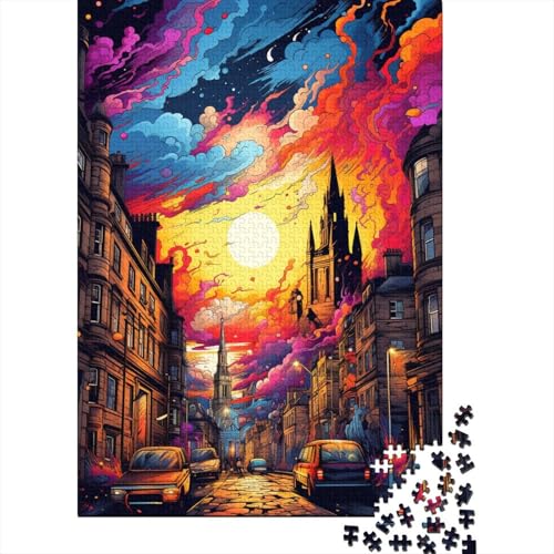 Buntes Psychedelia-Puzzle in Edinburgh, einzigartige Heimdekoration, Premium-Karton-Puzzle für Erwachsene und Teenager, einzigartiges Geschenk, 1000 Teile (38 x 26 cm) von QBIREX