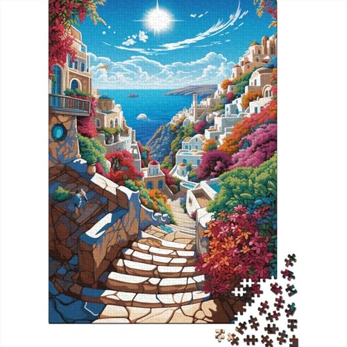 Buntes Psychedelia in Mykonos-Puzzle, rechteckig, Pappe, Papier, rechteckig, Puzzle für Erwachsene und Kinder, 1000 Teile (75 x 50 cm) von QBIREX