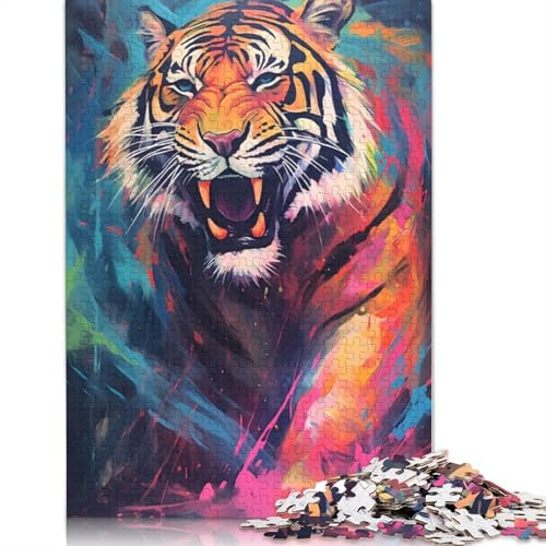 Buntes Tiger-Malpuzzle, schwierig, aus 100 Prozent recyceltem Karton, Puzzle für Frauen und Männer, Vatertagsgeschenke, 1000 Teile (26 x 38 cm) von QBIREX