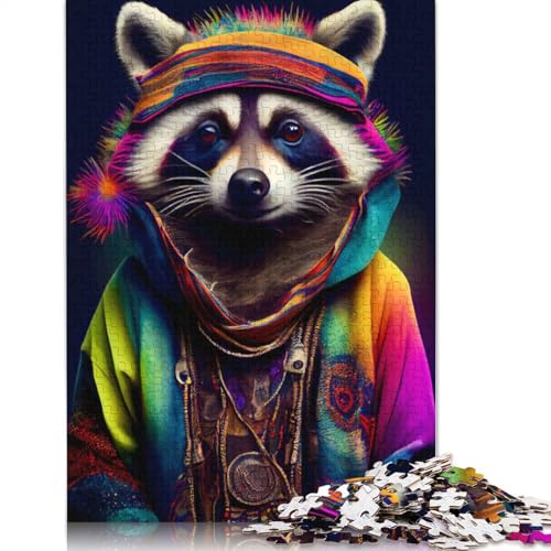 Buntes Waschbär-Tier-Puzzle, schwierige Herausforderung, 100 Prozent recycelter Karton, Puzzle für Erwachsene, Teenager, 1000 Teile (26 x 38 cm) von QBIREX
