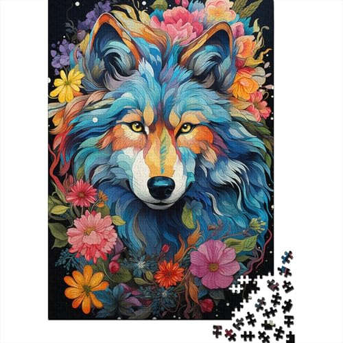 Buntes psychedelisches Blumenwolf-Puzzle, Lernspiele, Familienaktivitäten, Premium-Karton-Puzzle für Frauen und Männer, 1000 Teile (38 x 26 cm) von QBIREX