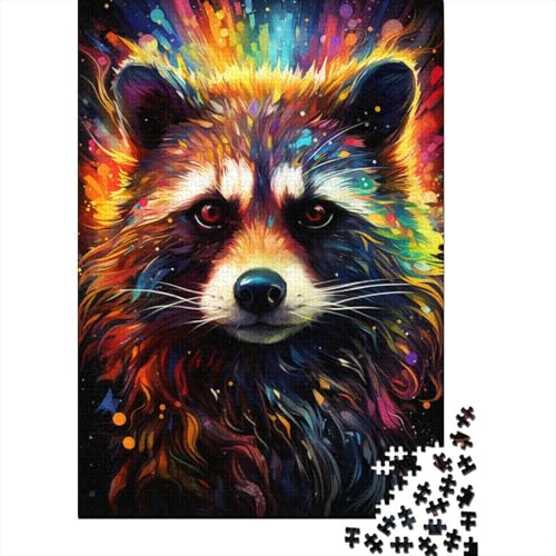 Buntes psychedelisches Fantasy-Waschbär-Magie-Puzzle-Spielzeug, Lernspiel, Premium-Karton-Puzzle für Erwachsene und Kinder, 1000 Teile (38 x 26 cm) von QBIREX