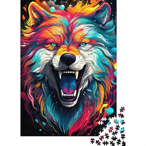 Buntes psychedelisches Fantasy-Wolf-Puzzle, Dekompressionsspielzeug, rechteckiges Papierpuzzle für Kinder und Erwachsene, 1000 Teile (38 x 26 cm) von QBIREX