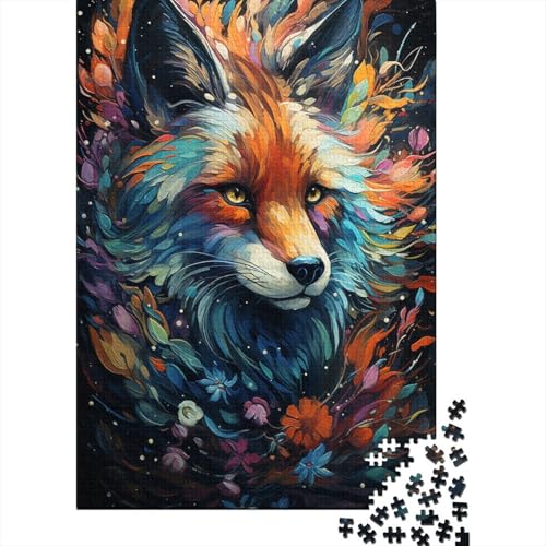 Buntes psychedelisches Fuchs-Tierpuzzle, Denksportaufgabe, 100% recycelter Karton, Puzzle für Kinder und Erwachsene, 1000 Teile (38 x 26 cm) von QBIREX
