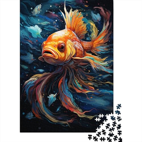 Buntes psychedelisches Galaxie-Goldfisch-Puzzle, Dekompressionsspielzeug, rechteckiges Papierpuzzle für Kinder und Erwachsene, 1000 Teile (38 x 26 cm) von QBIREX