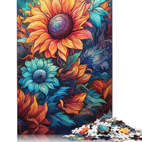 Buntes psychedelisches Galaxie-Sonnenblumen-Puzzle, Denksportaufgabe, 100% recycelter Karton, Puzzle für Kinder und Erwachsene, 1000 Teile (38 x 26 cm) von QBIREX