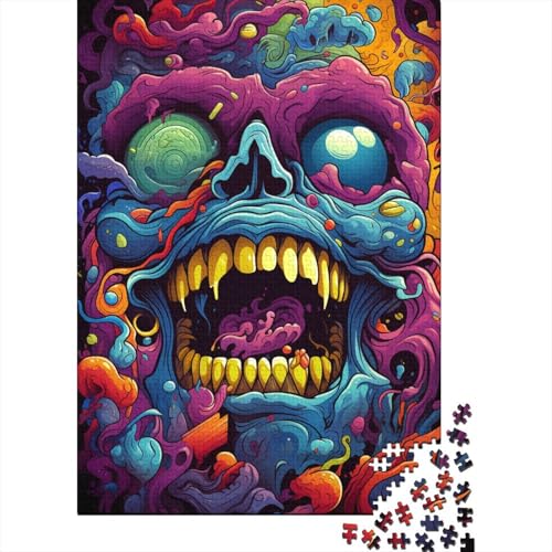 Buntes psychedelisches Monster-Puzzle zum Stressabbau, 100% recycelter Karton, Puzzle für Erwachsene und Kinder, einzigartiges Geschenk, 1000 Teile (38 x 26 cm) von QBIREX