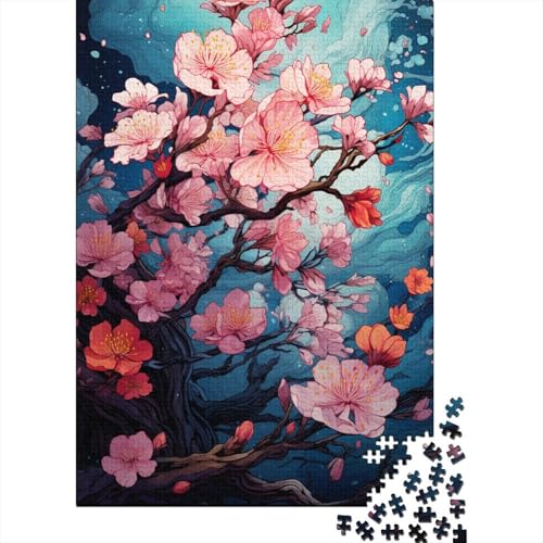Buntes psychedelisches Pflaumenblüten-Puzzle, schwierige Herausforderung, 100% recycelter Karton, Puzzle für Frauen und Männer, 1000 Teile (38 x 26 cm) von QBIREX