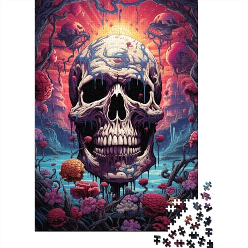 Buntes psychedelisches Puzzle mit bösem Totenkopf, DIY-Spiel, Premium-Puzzle aus Karton für Frauen und Männer, Geschenke zum Kindertag, 1000 Teile (75 x 50 cm) von QBIREX