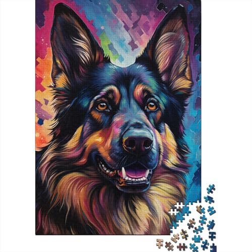 Buntes psychedelisches Puzzle mit deutschem Schäferhund, 8431, Denksportaufgabe, Premium-Karton-Puzzle für Kinder und Erwachsene, 1000 Teile (38 x 26 cm) von QBIREX