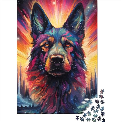 Buntes psychedelisches Puzzle mit deutschem Schäferhund, 9856, Lernspiele, Familienaktivitäten, Premium-Puzzle aus Karton, 1000 Teile (38 x 26 cm) von QBIREX