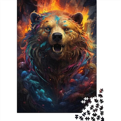 Buntes psychedelisches Schild-Krieger-Bären-Puzzle, hochwertiges, 100% recyceltes Papppapier, rechteckiges Puzzle für Erwachsene und Teenager, einzigartiges Geschenk, 1000 Teile (38 x 26 cm) von QBIREX
