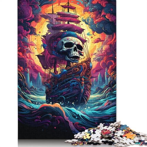 Buntes psychedelisches Totenkopf-Piratenschiff-Puzzle, einzigartige Heimdekoration, rechteckiges Papierpuzzle für Erwachsene und Teenager, 1000 Teile (75 x 50 cm) von QBIREX