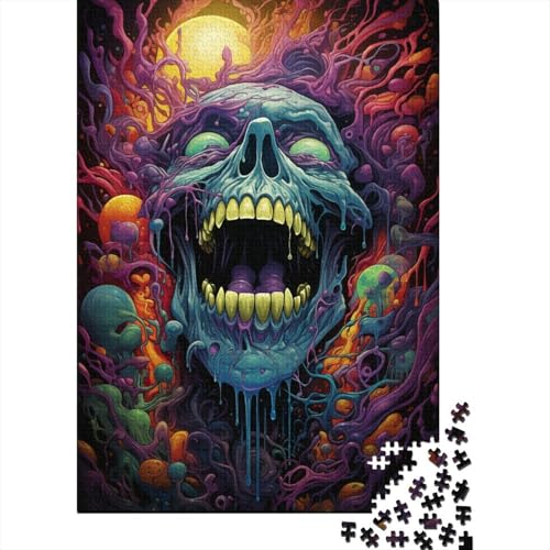 Buntes psychedelisches Totenkopf-Puzzle, kreative Spiele, 100% recycelter Karton, Puzzle für Erwachsene, 1000 Teile (38 x 26 cm) von QBIREX