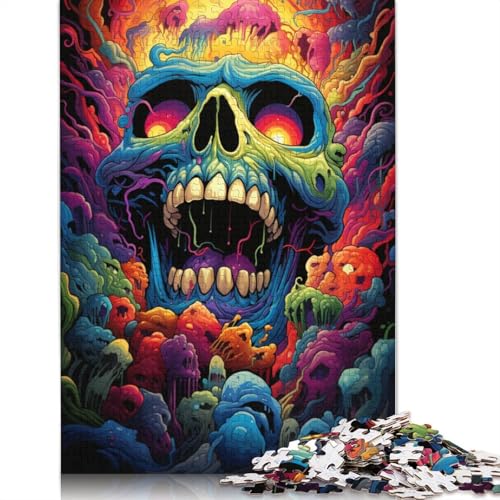 Buntes psychedelisches Totenkopf-Puzzle, lustiges Premium-Puzzle aus Karton für Jungen oder Mädchen, 1000 Teile (38 x 26 cm) von QBIREX