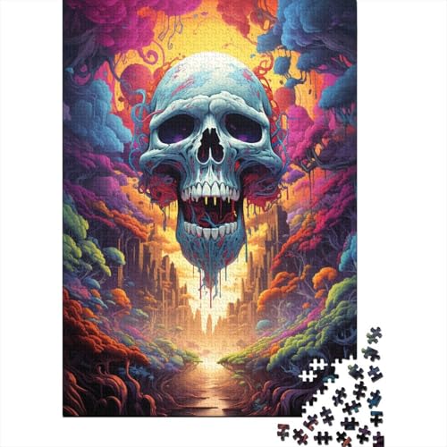 Buntes psychedelisches Totenkopf-Puzzle, schwieriges rechteckiges Hartpapier-Puzzle für Erwachsene und Kinder, einzigartiges Geschenk, 1000 Teile (75 x 50 cm) von QBIREX