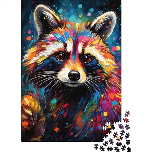 Buntes psychedelisches Waschbär-Puzzle-Spielzeug, Lernspiel, Premium-Karton-Puzzle für Erwachsene und Kinder, 1000 Teile (75 x 50 cm) von QBIREX
