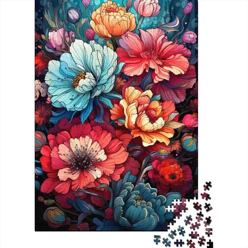 Buntes und psychedelisches Blumenmeer-Puzzle, Lernspiele, Familienaktivitäten, Premium-Puzzle aus Karton, 1000 Teile (75 x 50 cm) von QBIREX
