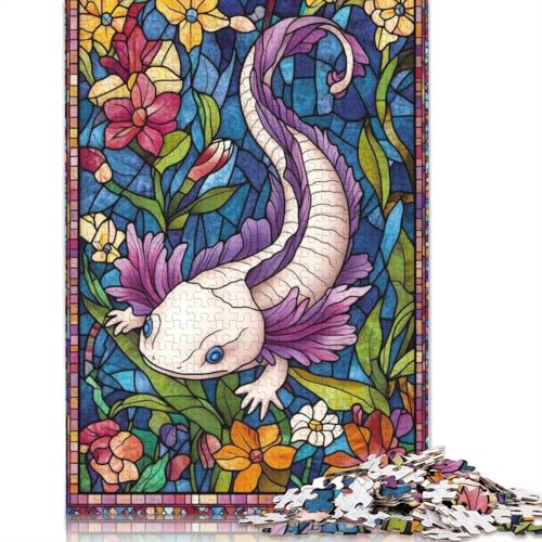 Buntglas-Axolotl-Puzzle, einzigartige Heimdekoration, 100% recycelter Karton, Puzzle für Erwachsene, 1000 Teile (75 x 50 cm) von QBIREX