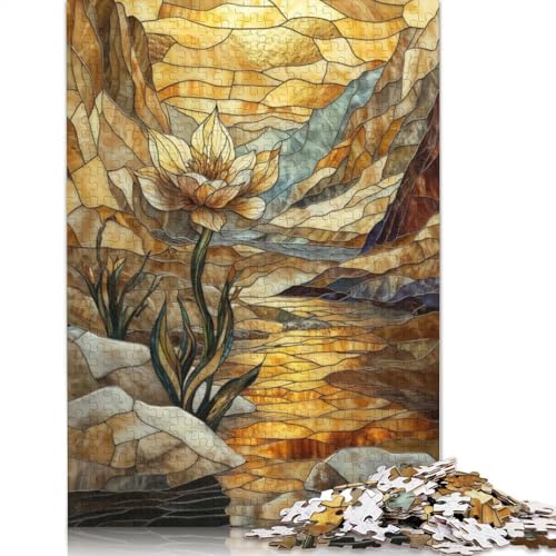 Buntglas-Blumenlandschafts-Puzzle, herausfordernd und knifflig, 100 Prozent recycelter Karton, Puzzle für Erwachsene, Geburtstagsgeschenk, 1000 Teile (38 x 26 cm) von QBIREX