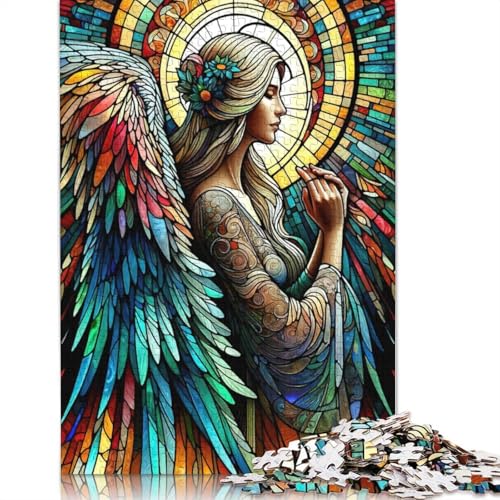 Buntglas-Engel-Puzzle, rechteckig, Pappe, 100% recycelter Karton, Puzzle für Erwachsene, 1000 Teile (75 x 50 cm) von QBIREX