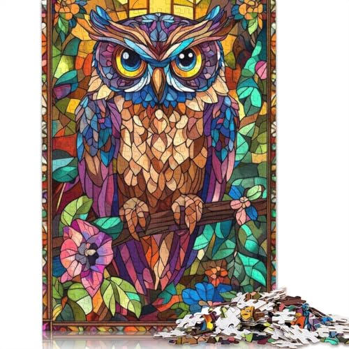 Buntglas-Eulen-Puzzle, Lernspiele, Familienaktivitäten, Premium-Puzzle aus Karton für Frauen und Männer, 1000 Teile (75 x 50 cm) von QBIREX
