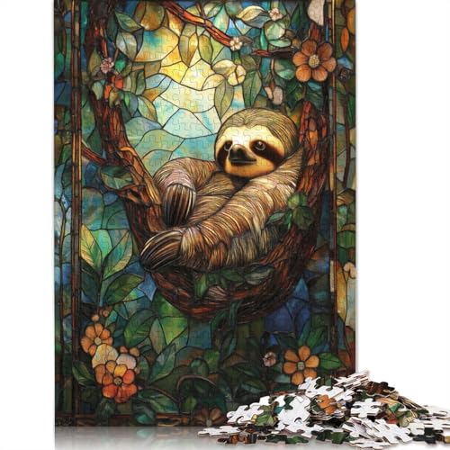 Buntglas-Faultier-Puzzle, einzigartige Heimdekoration, Premium-Karton-Puzzle für Erwachsene und Teenager, einzigartiges Geschenk, 1000 Teile (75 x 50 cm) von QBIREX