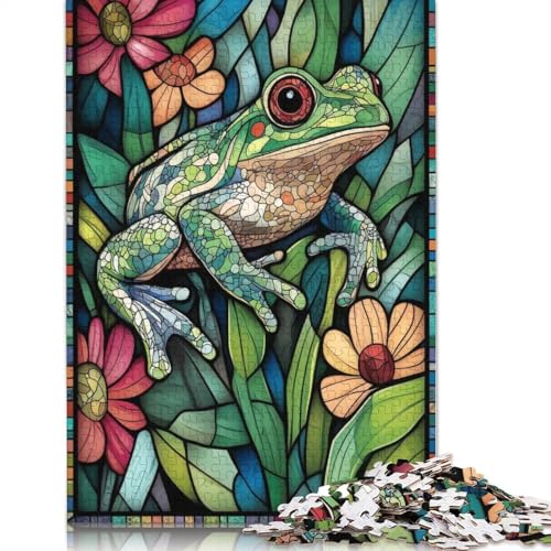 Buntglas-Frosch-Puzzle, rechteckig, Pappe, 100% recycelter Karton, Puzzle für Erwachsene, 1000 Teile (75 x 50 cm) von QBIREX